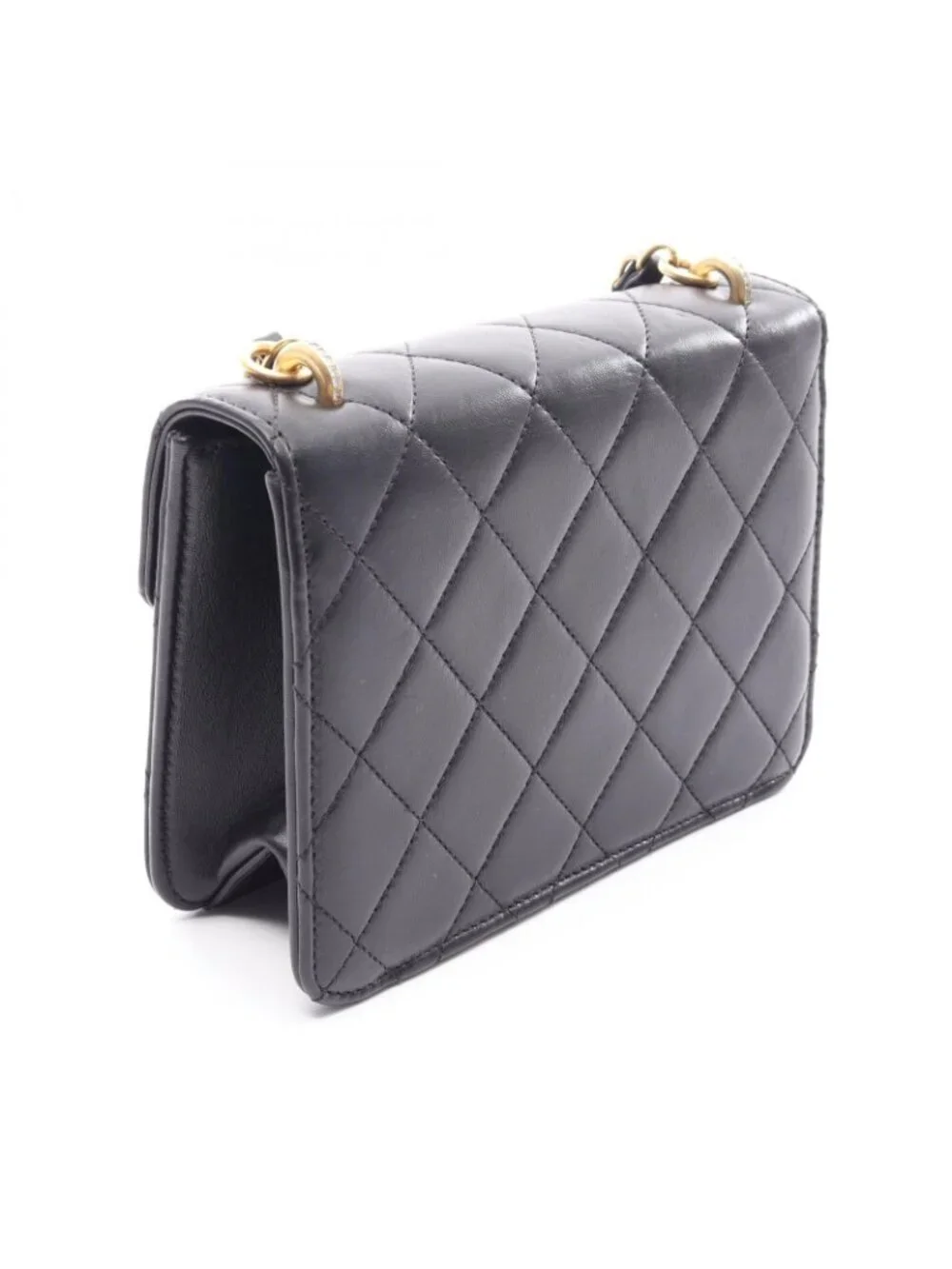Chanel Shoulder Bag Quilted Black Lambskin Mini Chain
